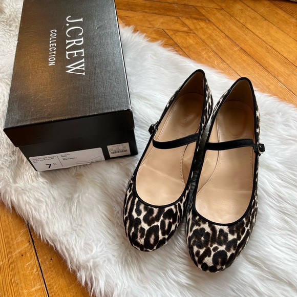 J.Crew Womens Janey calf hair flats leopard print shoes flats 7.5 Mary Jane - Picture 9 of 16